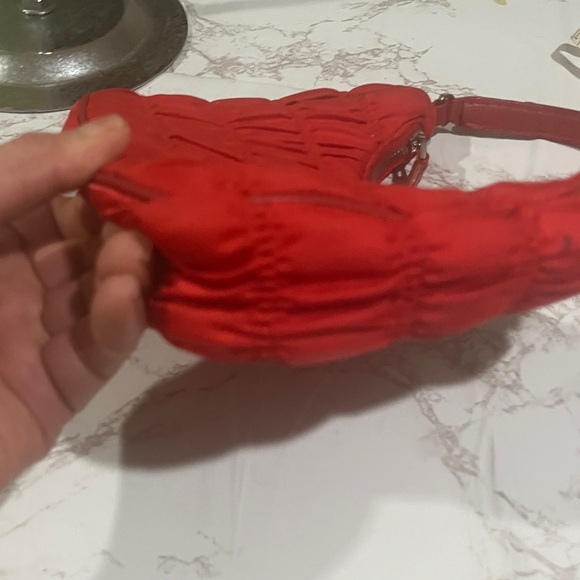 Prada Red Ruched Nylon Shoulder Bag - Picture 2 of 11